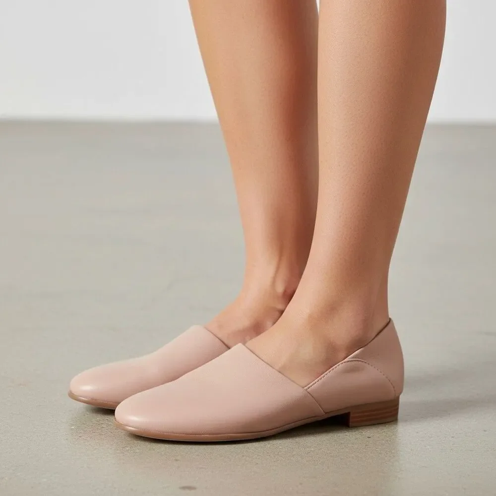 Clarks Pure Tone Loafer Shoes Womens 9 M Nude Leather Slip On Comfort